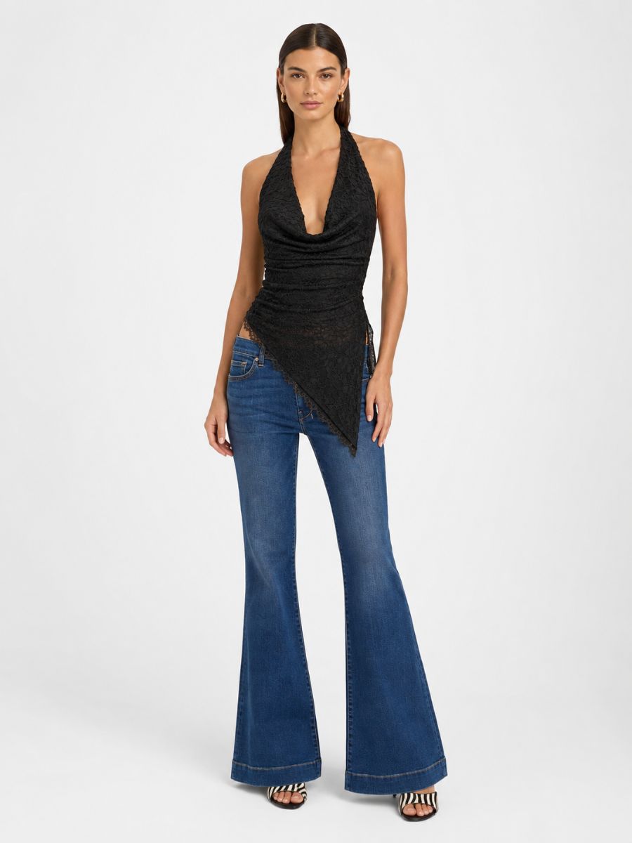 Rico High Neck Lace Asymmetrical Top