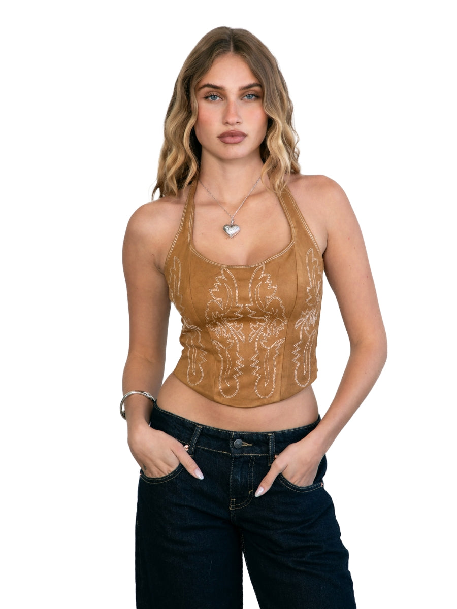 Margee Western Embroidered Suede Top