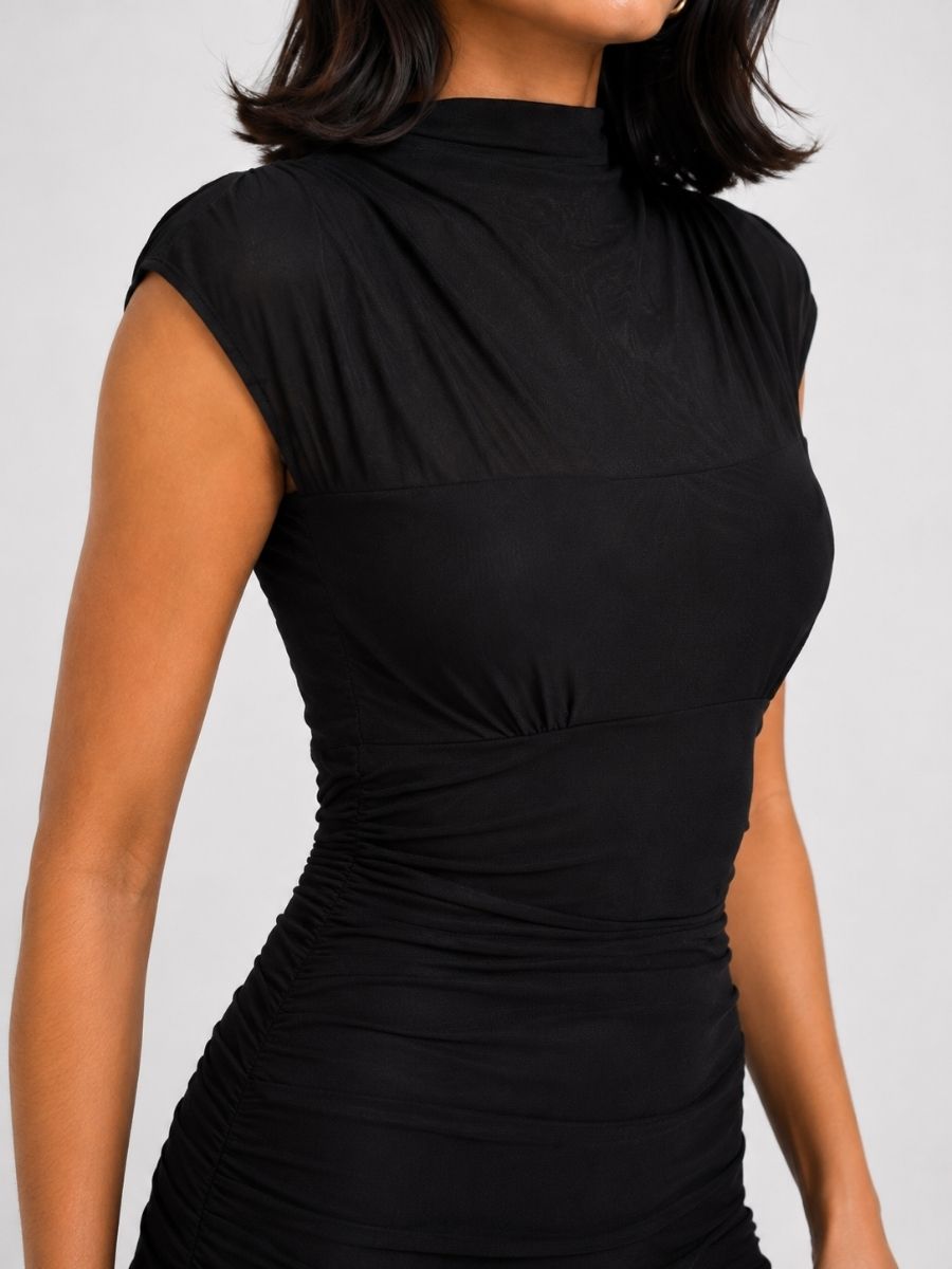 Haven Mock Neck Mesh Dress