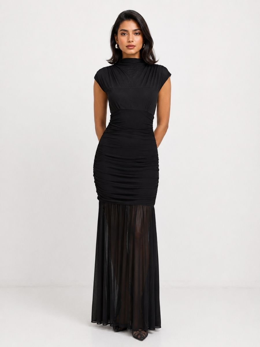 Haven Mock Neck Mesh Dress