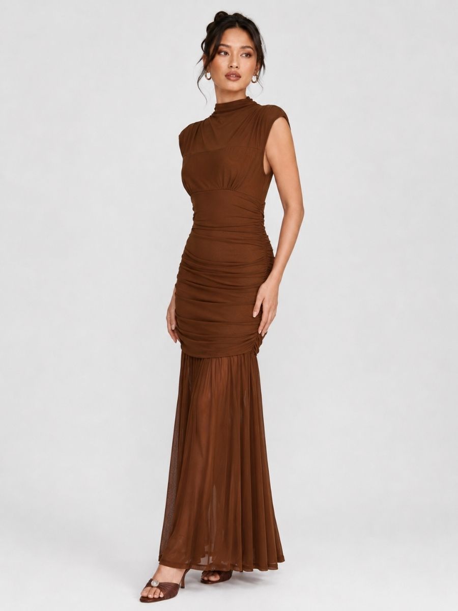 Haven Mock Neck Mesh Dress