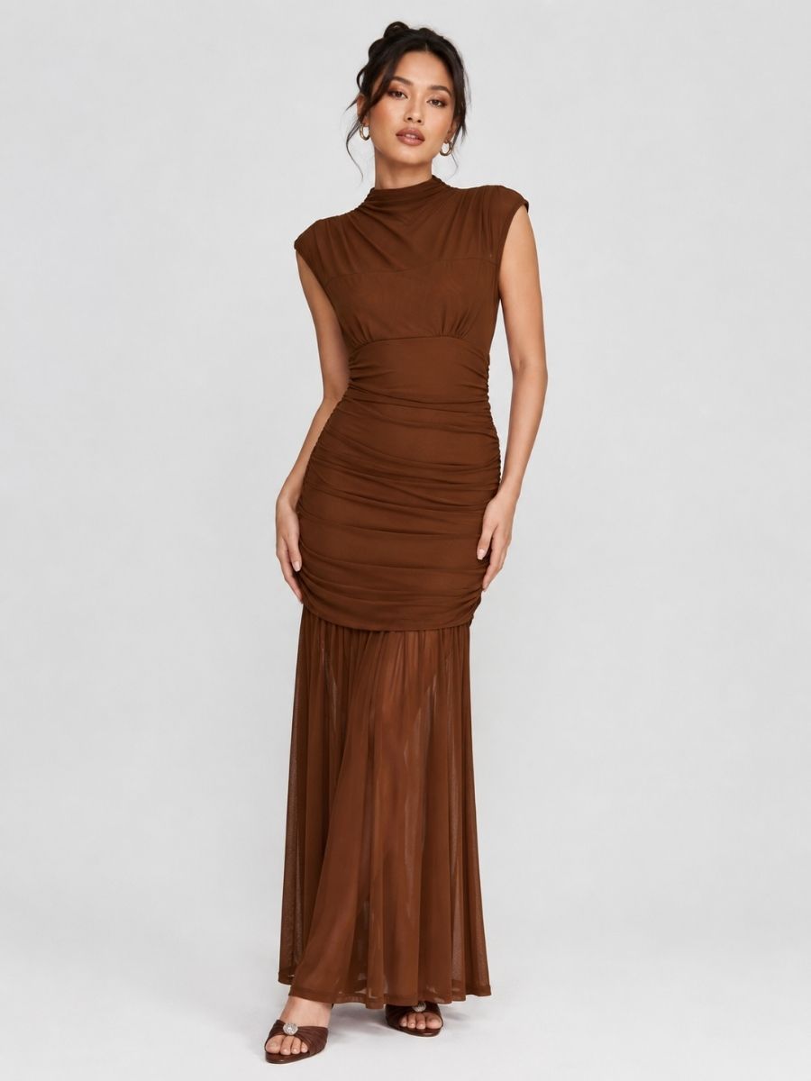 Haven Mock Neck Mesh Dress