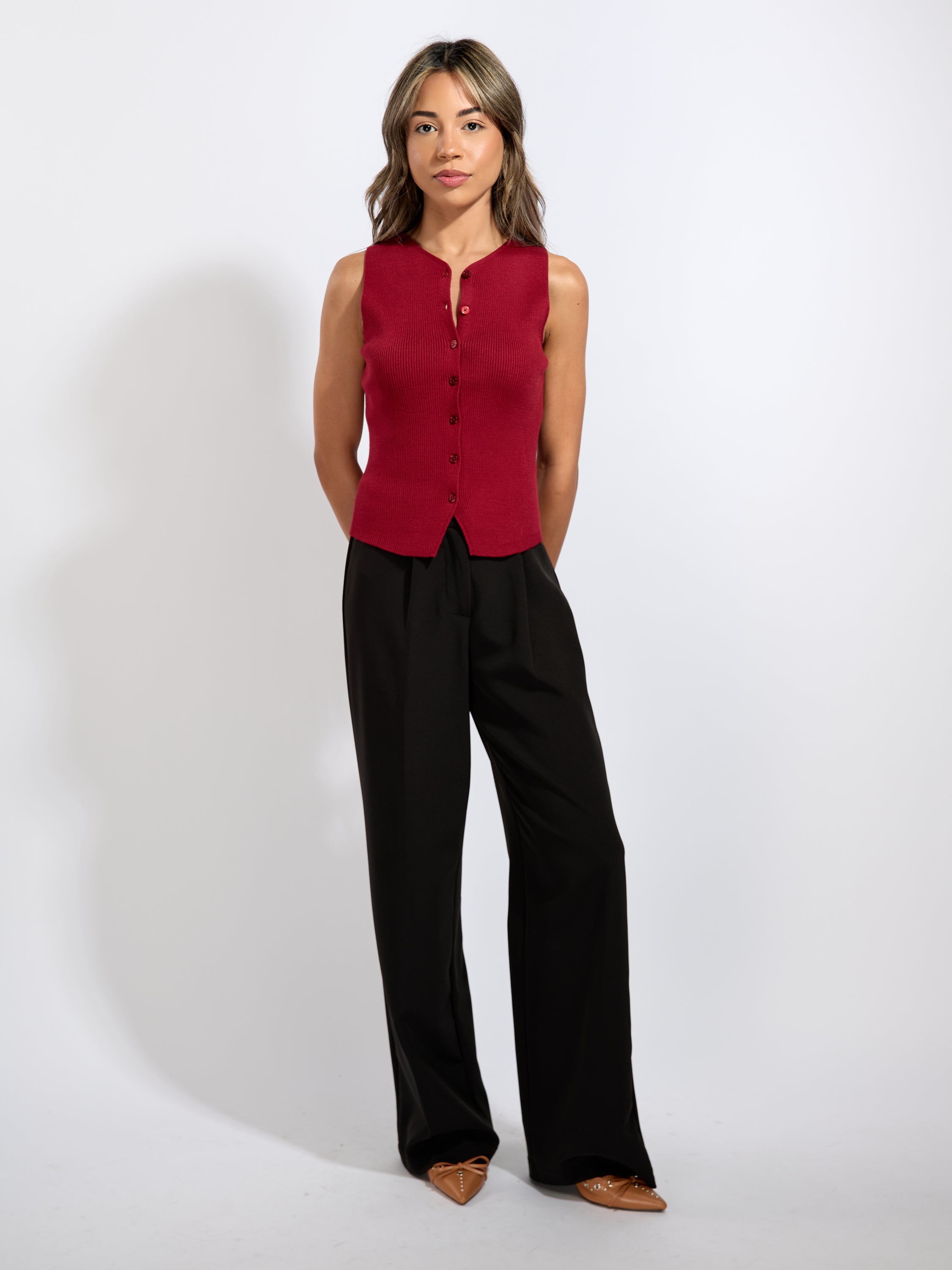 Billie Sleeveless Button Knit Top
