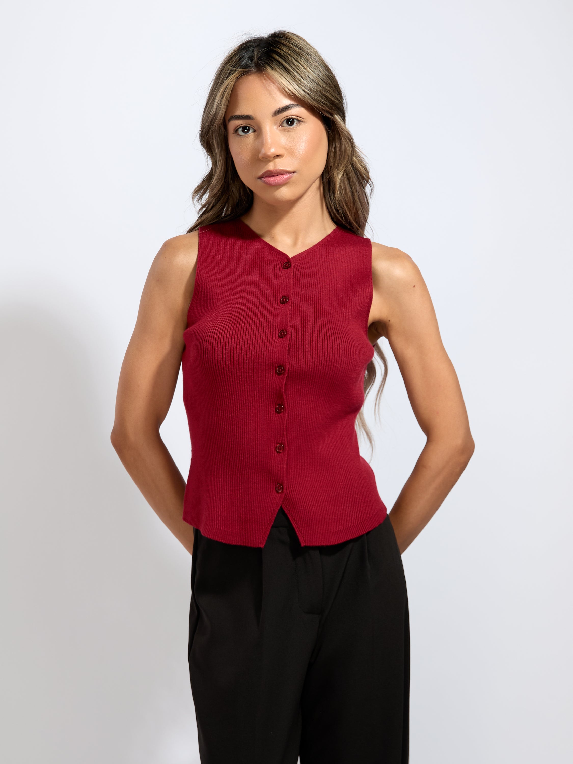 Billie Sleeveless Button Knit Top