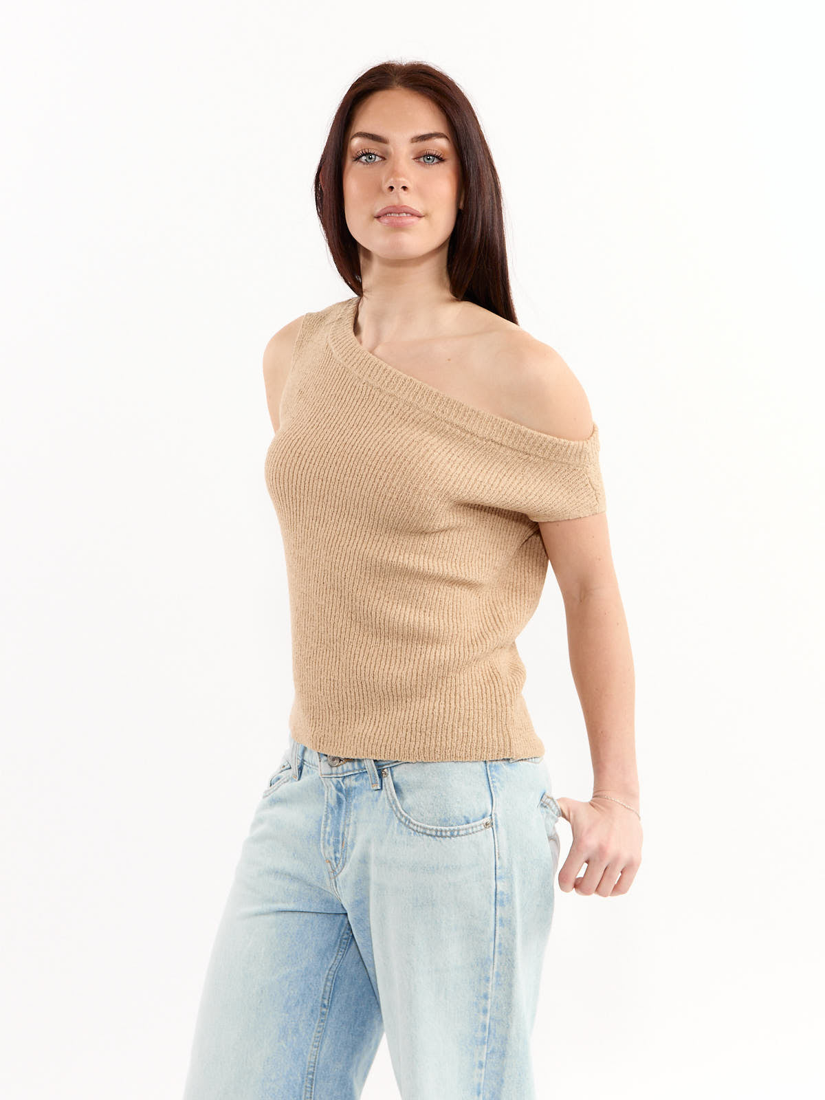 Madeira Sleeveless Off-the-Shoulder Boxy Knit Top