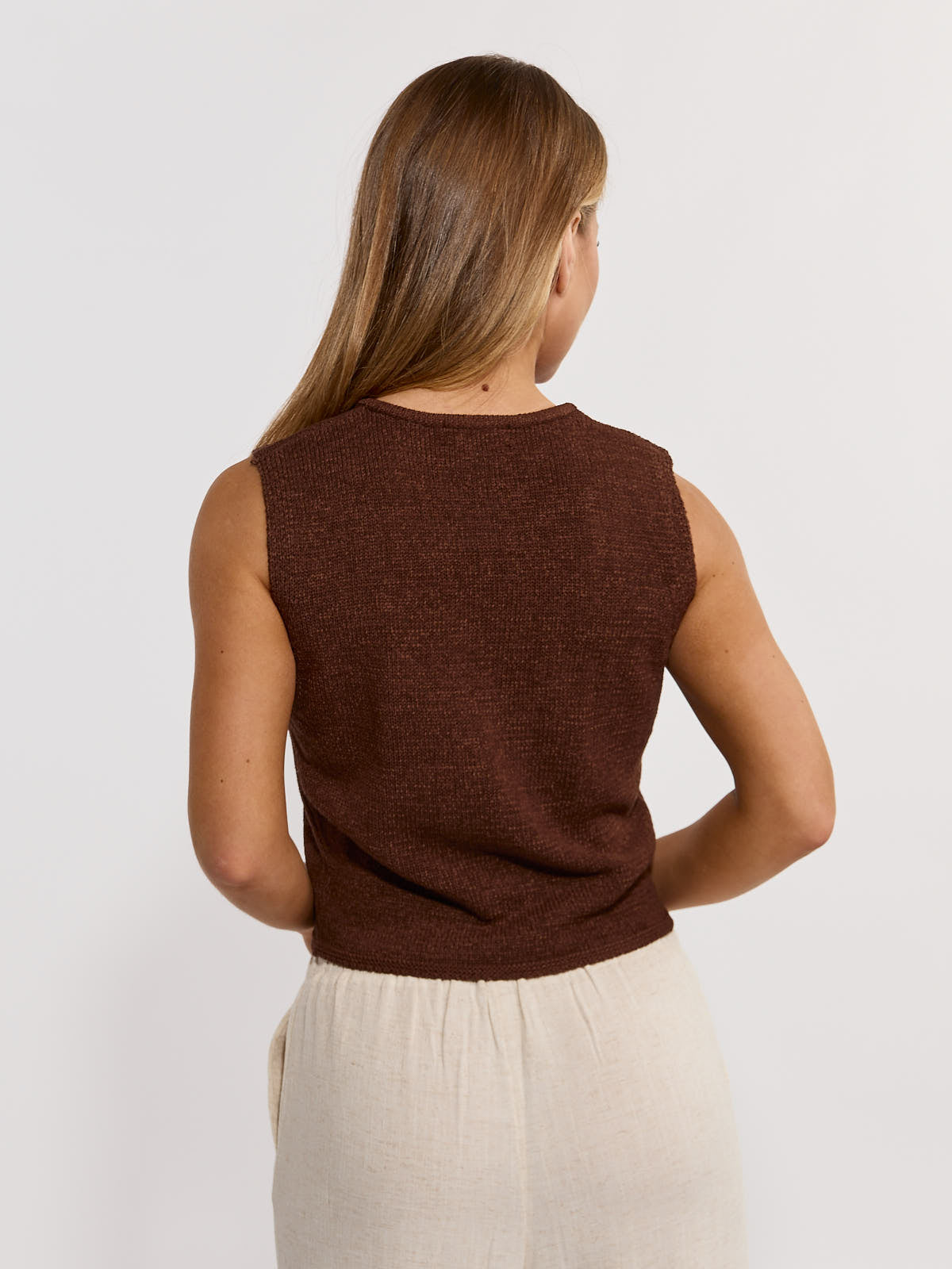 Catie Sleeveless Bow Tie Knit Top