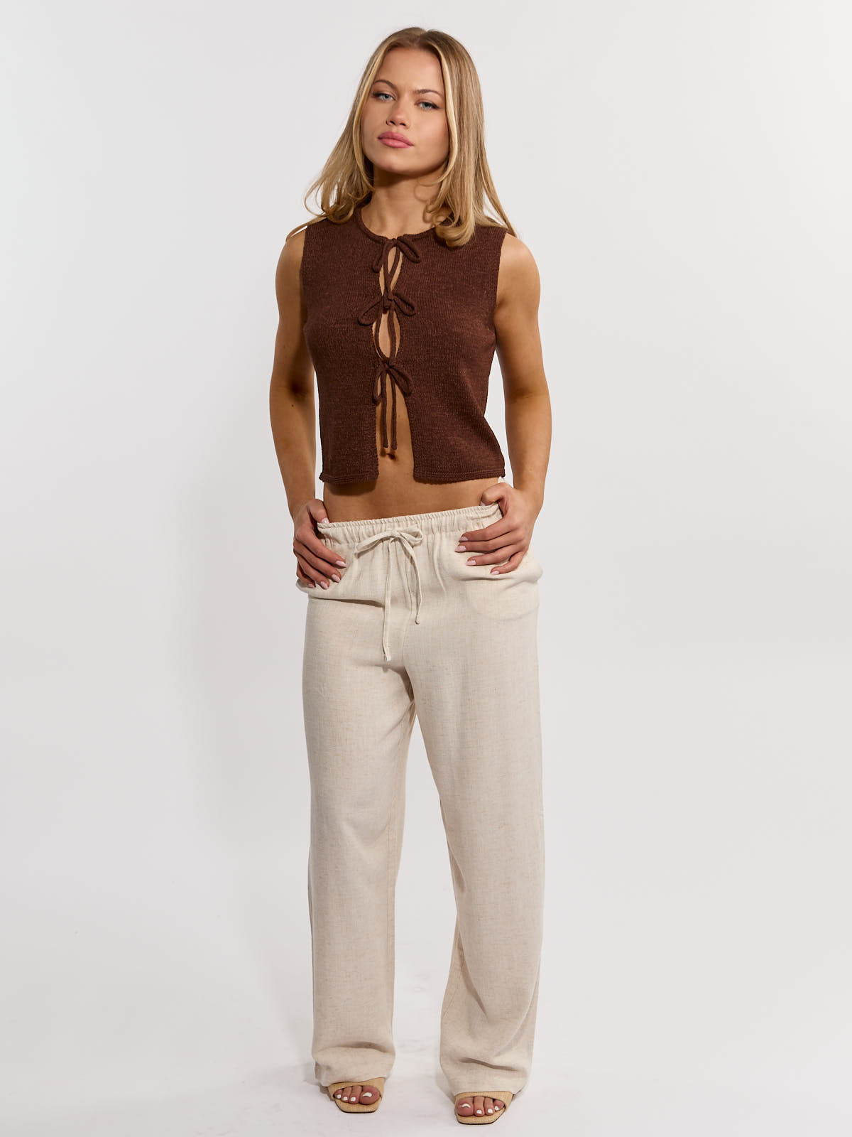 Catie Sleeveless Bow Tie Knit Top
