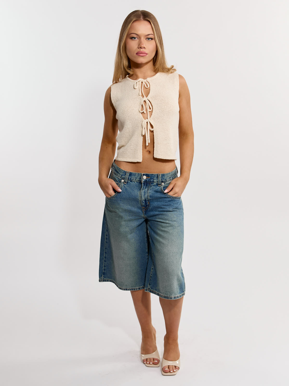 Catie Sleeveless Bow Tie Knit Top