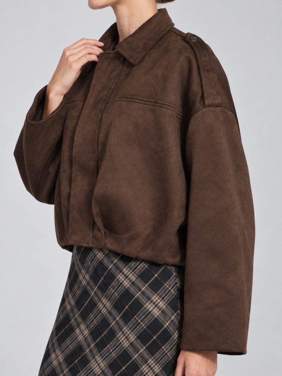 Suede Collar Zip-Up Jacket