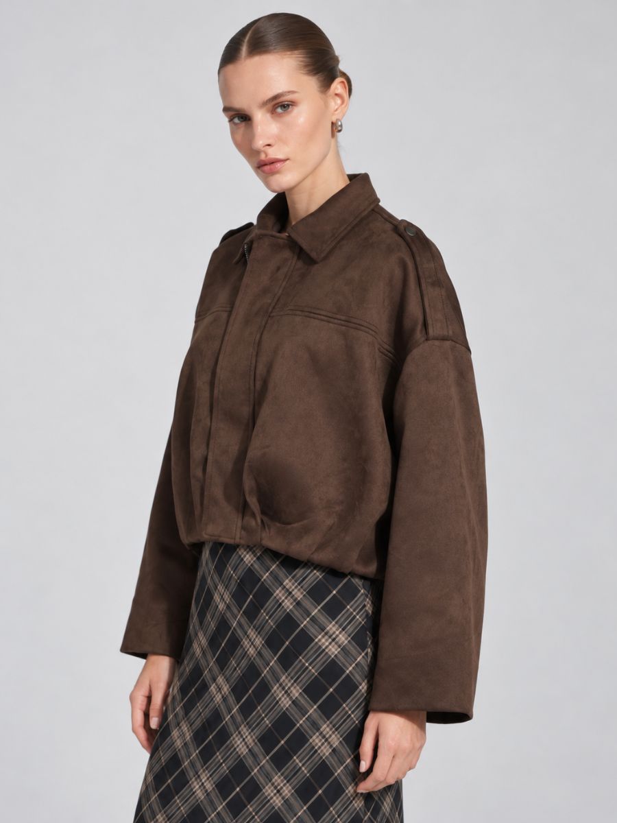 Suede Collar Zip-Up Jacket