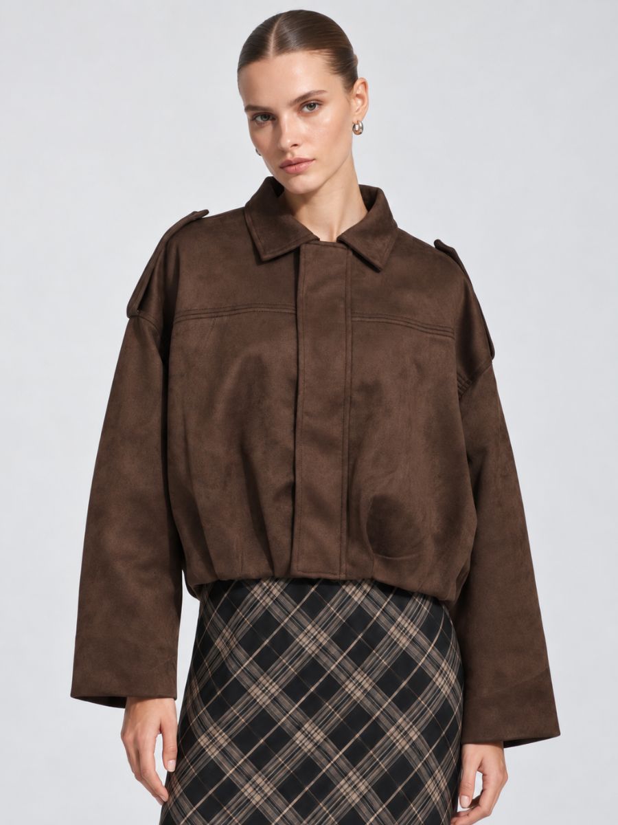 Suede Collar Zip-Up Jacket