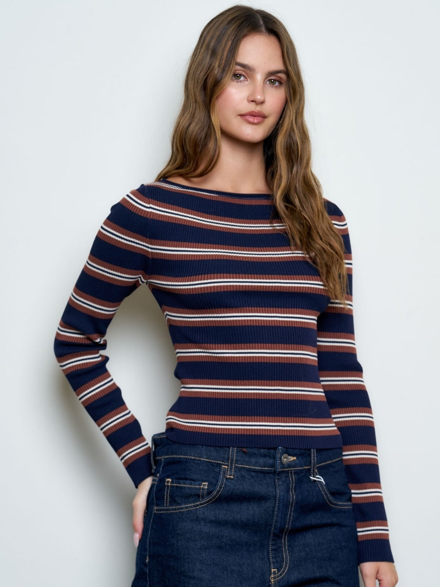 Alesso Boat Neck Striped Knit Top
