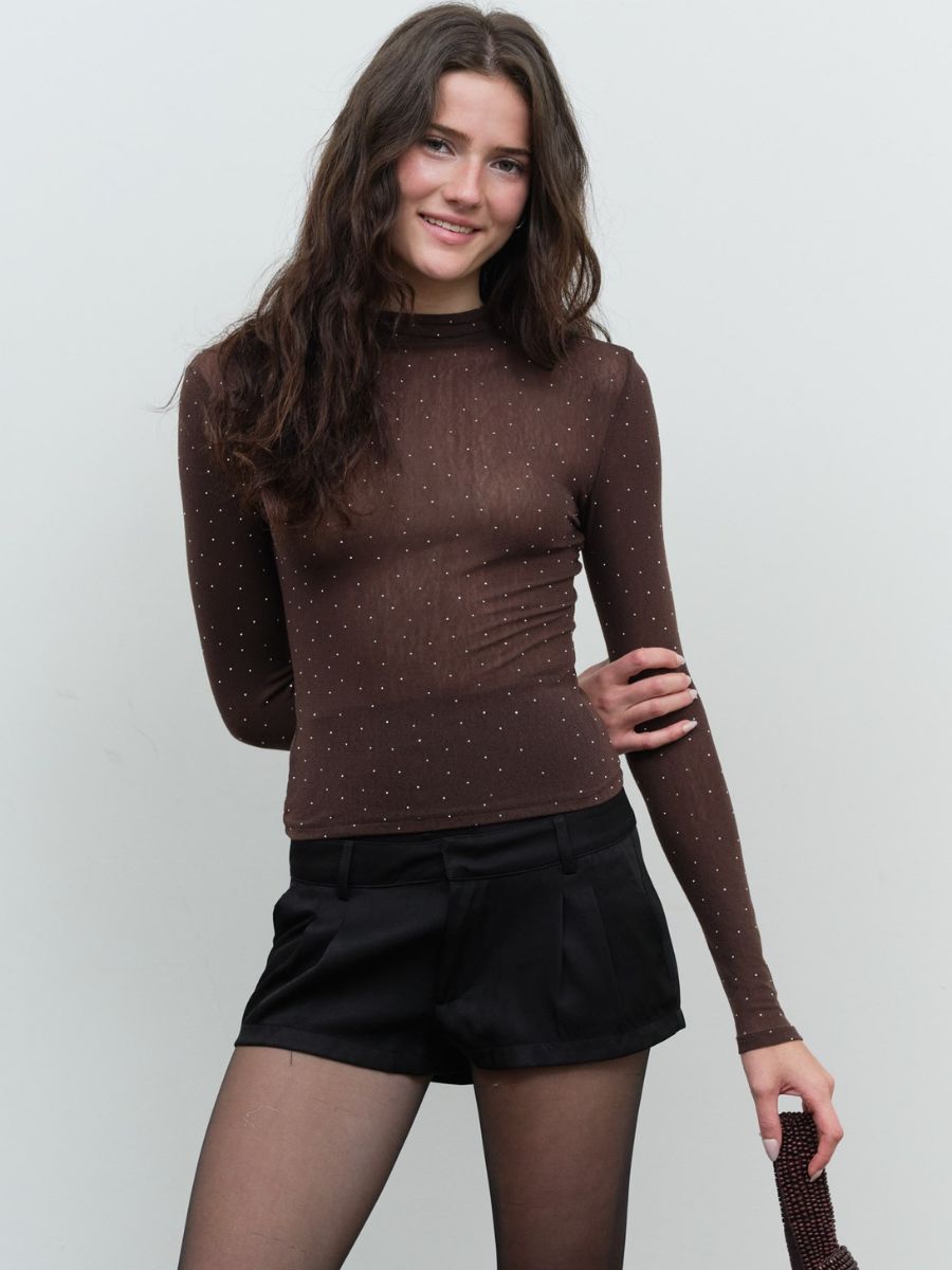 Glimmer Mock Neck Sheer Top