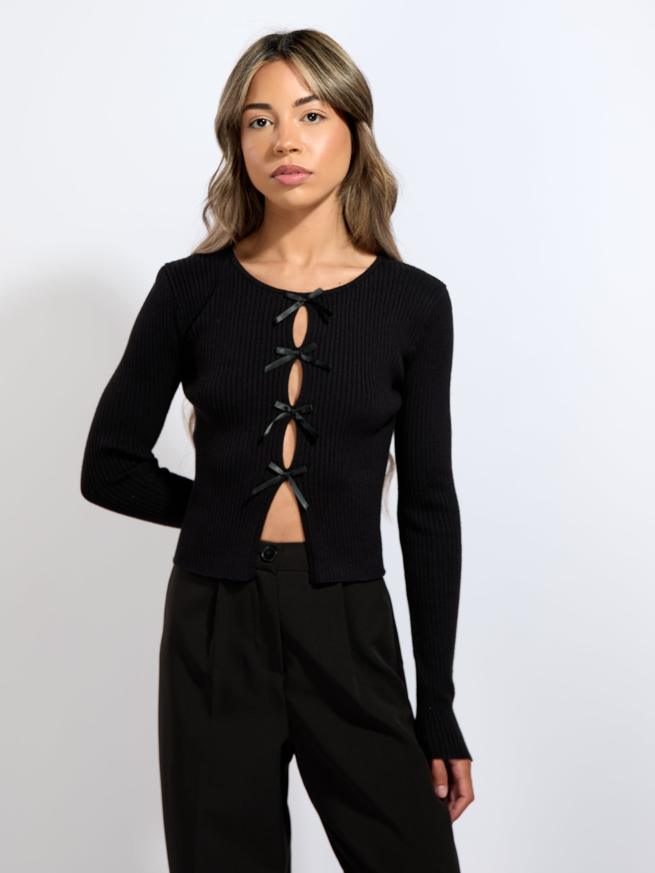 Ashley Long Sleeve Open Bow Knit Top