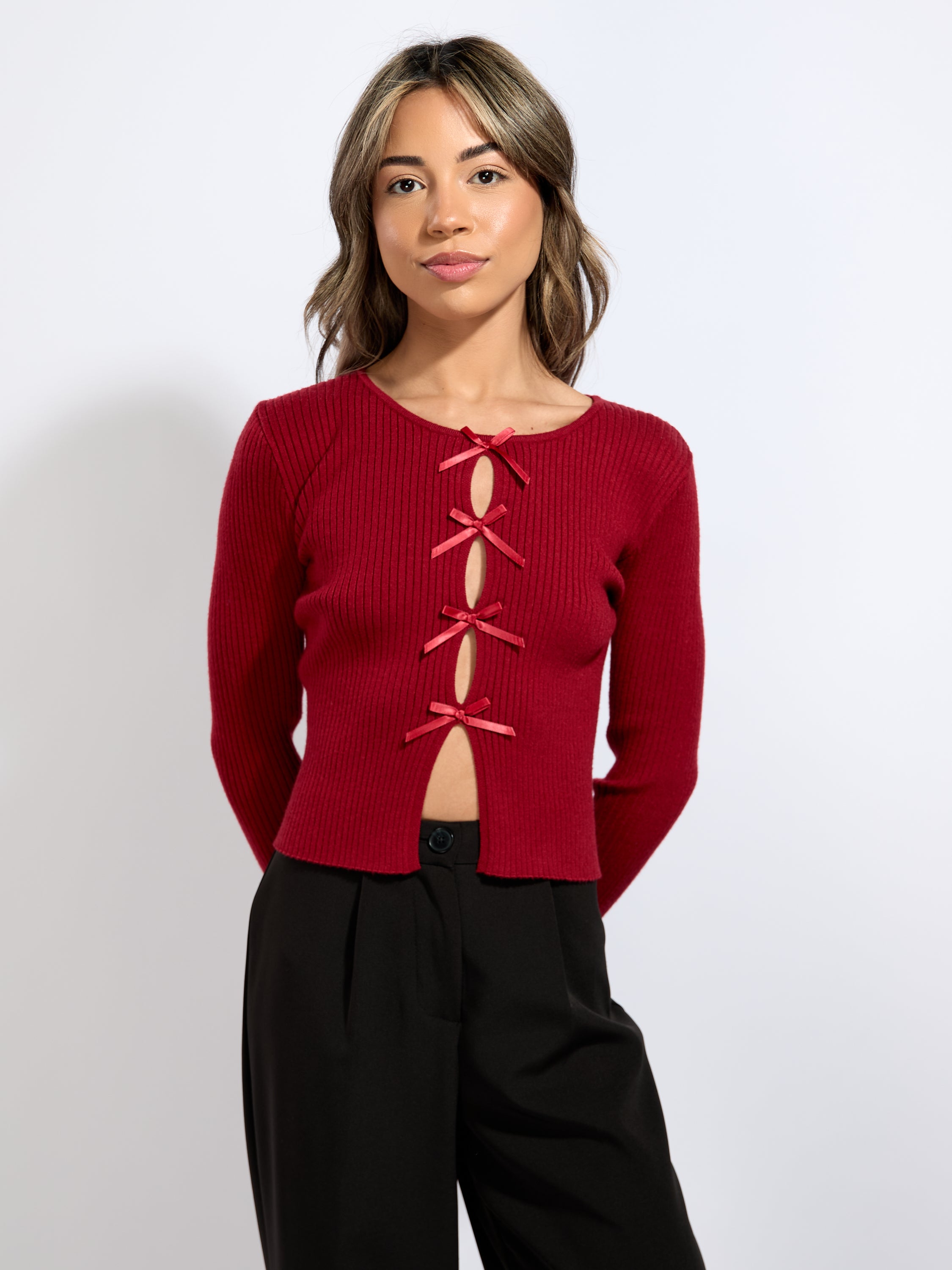 Ashley Long Sleeve Open Bow Knit Top