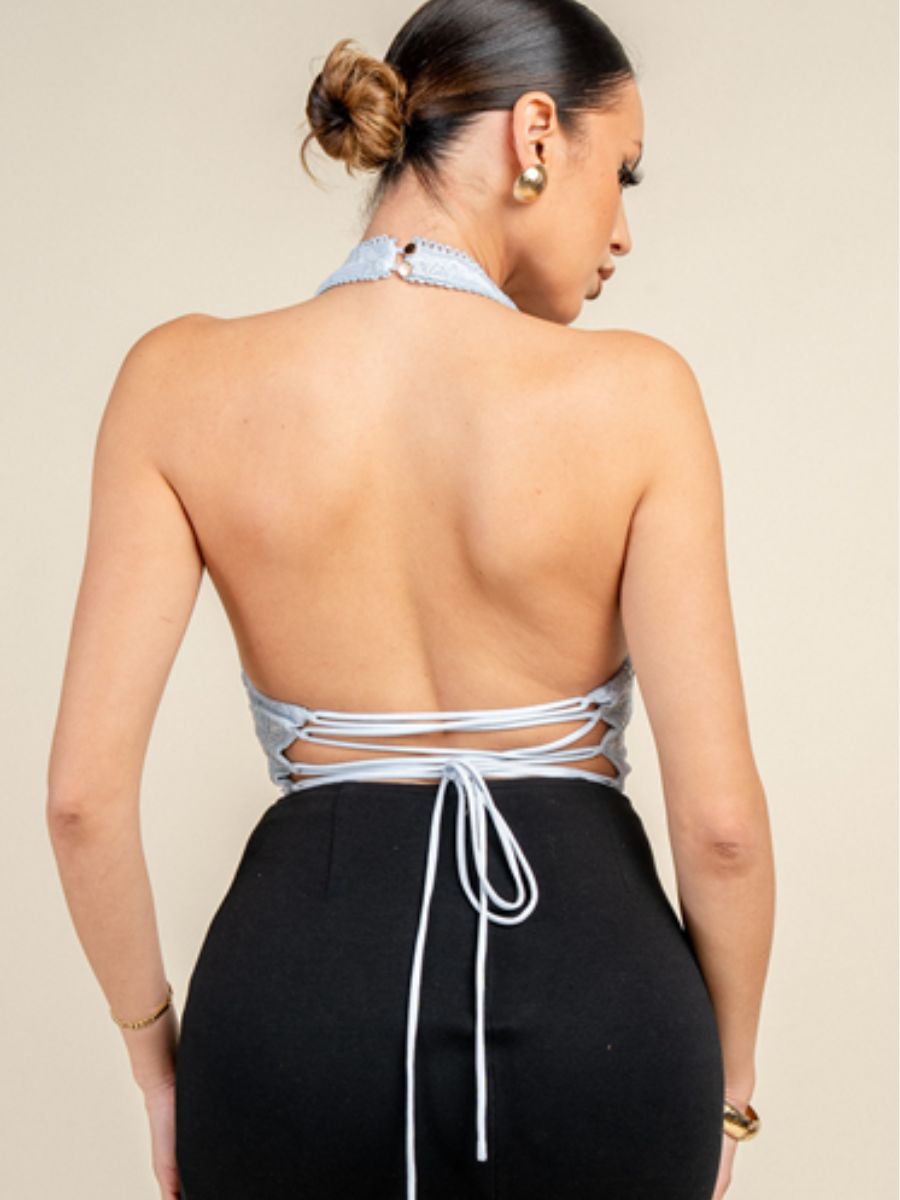 Destiny Sequin Lace Halter Corset Top